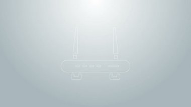 Mavi hat Router ve kablosuz ağ sinyali ikonu gri arkaplanda izole edildi. Kablosuz ethernet modem yönlendirici. Bilgisayar teknolojisi interneti. 4K Video hareketli grafik canlandırması