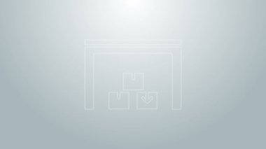 Mavi çizgi Depo simgesi gri arkaplanda izole edildi. 4K Video hareketli grafik canlandırması