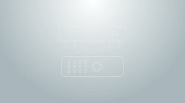 Mavi çizgi Multimedya ve TV kutusu alıcısı ve uzaktan kumanda simgesine sahip oyuncu gri arkaplanda izole edildi. 4K Video hareketli grafik canlandırması