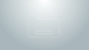 Mavi çizgi yazıcı simgesi gri arkaplanda izole edildi. 4K Video hareketli grafik canlandırması