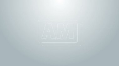 Mavi çizgi AM simgesi gri arkaplanda izole edildi. Zaman sembolü. 4K Video hareketli grafik canlandırması