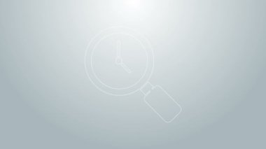 Gri zemin üzerinde saat simgesi olan mavi çizgi büyüteç. 4K Video hareketli grafik canlandırması
