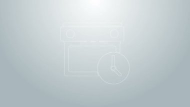 Mavi çizgi takvimi ve saat simgesi gri arkaplanda izole edildi. Program, randevu, organizatör, zaman çizelgesi, zaman yönetimi. 4K Video hareketli grafik canlandırması