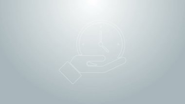 Gri arkaplanda mavi çizgi saat simgesi izole edildi. Zaman sembolü. 4K Video hareketli grafik canlandırması