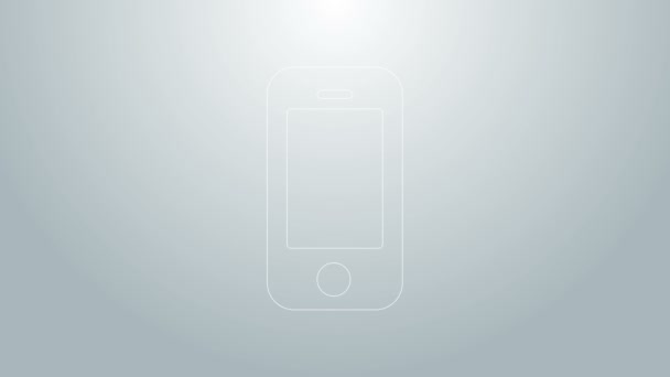 Mavi çizgi Akıllı Telefon, gri arkaplanda izole edilmiş cep telefonu simgesi. 4K Video hareketli grafik canlandırması — Stok video