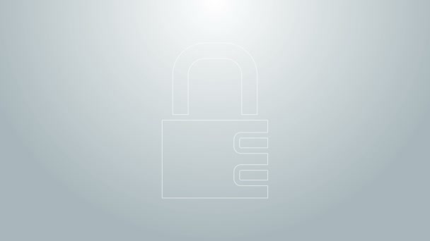 Garis biru Kunci kombinasi ikon aman diisolasi pada latar belakang abu-abu. Kunci gembok kombinasi. Keamanan, keamanan, perlindungan, password, privasi. Animasi grafis gerak Video 4K — Stok Video