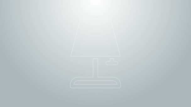 Modrá čára Ikona stolní svítilny izolovaná na šedém pozadí. Grafická animace pohybu videa 4K — Stock video