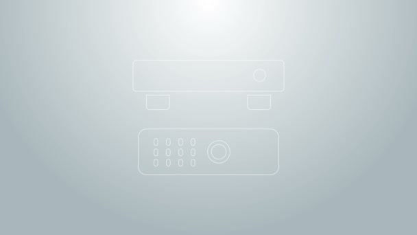 Ligne bleue Récepteur multimédia et TV box et lecteur avec icône de télécommande isolée sur fond gris. Animation graphique de mouvement vidéo 4K — Video