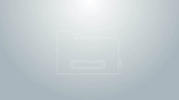 Icono de impresora de línea azul aislado sobre fondo gris. Animación gráfica de vídeo 4K — Vídeo de stock