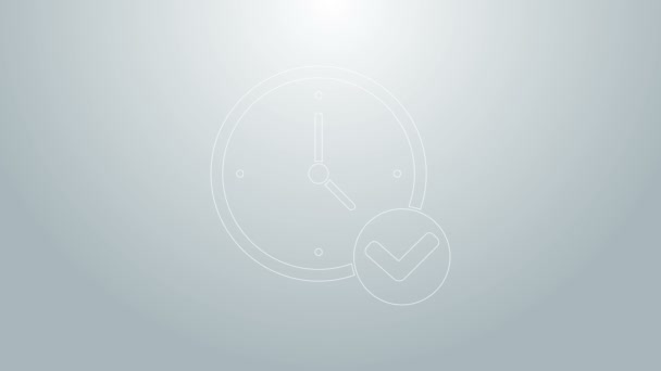 Linea blu icona dell'orologio isolato su sfondo grigio. Simbolo temporale. Animazione grafica 4K Video motion — Video Stock