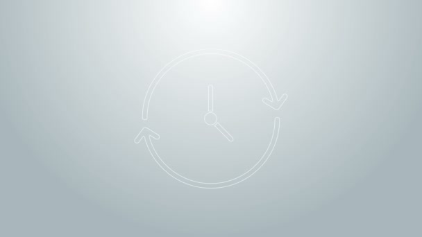 Linha azul Ícone do relógio isolado no fundo cinza. Símbolo temporal. Animação gráfica em movimento de vídeo 4K — Vídeo de Stock