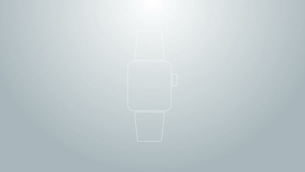 Blaue Linie Smartwatch-Symbol isoliert auf grauem Hintergrund. 4K Video Motion Grafik Animation — Stockvideo