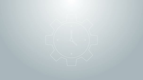 Blue line Time Management icon isolated on grey background. Clock and gear sign. Productivity symbol. 4K Video motion graphic animation — Stock Video