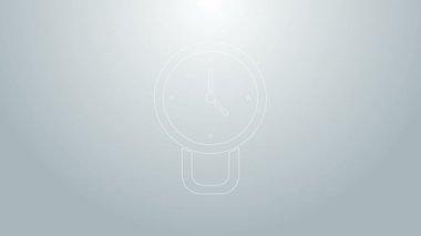Gri arkaplanda mavi çizgi saat simgesi izole edildi. Zaman sembolü. 4K Video hareketli grafik canlandırması
