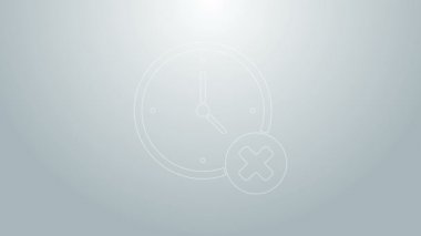 Mavi çizgi Saat silme simgesi gri arkaplanda izole edildi. Zaman sembolü. 4K Video hareketli grafik canlandırması