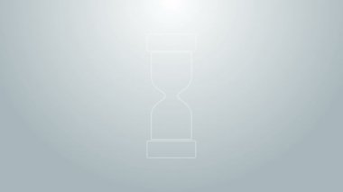 Mavi çizgi Gri zemin üzerinde kum ikonu akan eski kum saati. Kum saati işareti. İş ve zaman yönetimi kavramı. 4K Video hareketli grafik canlandırması