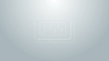 Mavi çizgi başbakan simgesi gri arkaplanda izole edildi. Zaman sembolü. 4K Video hareketli grafik canlandırması