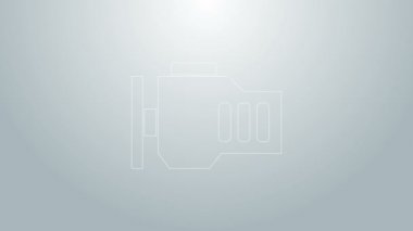 Mavi çizgi motor simgesi gri arkaplanda izole edildi. 4K Video hareketli grafik canlandırması