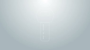 Gri arkaplanda uzaktan kumandalı mavi çizgi araba anahtarı var. Araba anahtarı ve alarm sistemi. 4K Video hareketli grafik canlandırması