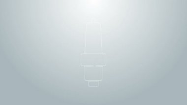 Mavi çizgi araba buji ikonu gri arka planda izole edildi. Araba elektrikli mumu. 4K Video hareketli grafik canlandırması