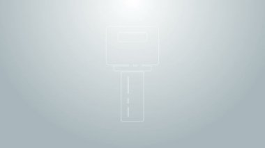 Gri arkaplanda uzaktan kumandalı mavi çizgi araba anahtarı var. Araba anahtarı ve alarm sistemi. 4K Video hareketli grafik canlandırması