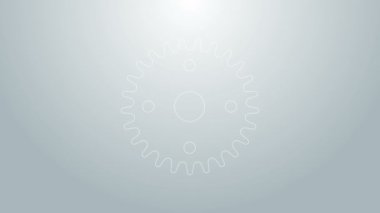 Mavi çizgi dişli simgesi gri arkaplanda izole edildi. Çarklı teçhizat ayarları. İşçi sembolü. 4K Video hareketli grafik canlandırması