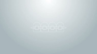 Gri arkaplanda izole edilmiş diş teli simgesi olan mavi çizgi. Diş ısırığının hizası, diş telli sıra. Diş konsepti. 4K Video hareketli grafik canlandırması