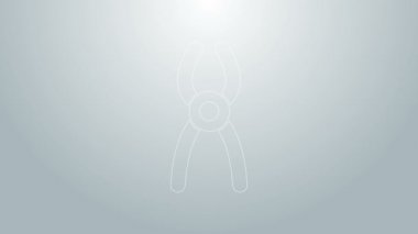 Mavi çizgi dişçi kerpeten simgesi gri arkaplanda izole edildi. Diş aletleri. 4K Video hareketli grafik canlandırması