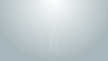 Mavi çizgi dişçi denetleme ayna ikonu gri arkaplanda izole edildi. Diş muayenesi. 4K Video hareketli grafik canlandırması