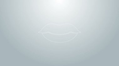 Mavi çizgi gülen dudaklar gri arkaplanda izole edilmiş. Gülümse. 4K Video hareketli grafik canlandırması