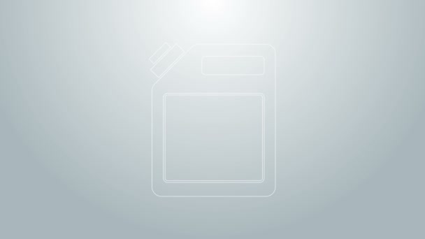 Modrá čára kanystr pro benzín ikona izolované na šedém pozadí. Ikona nafty. Grafická animace pohybu videa 4K — Stock video