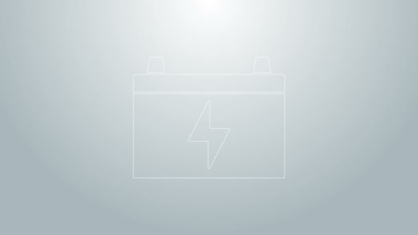 Blå linje bil batteri ikon isolerad på grå bakgrund. Ackumulatorbatteriets energi- och elackumulatorbatteri. 4K Video motion grafisk animation — Stockvideo