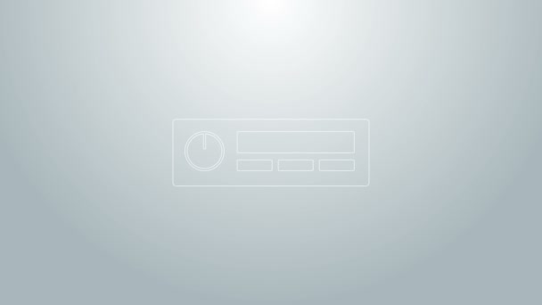 Modrá čára Auto Audio ikona izolované na šedém pozadí. Fm radio auto audio ikona. Grafická animace pohybu videa 4K — Stock video