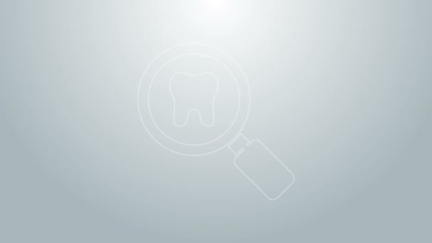 Linha azul Ícone de pesquisa dental isolado no fundo cinza. Símbolo de dente para clínica odontológica ou centro médico dentista. Animação gráfica em movimento de vídeo 4K — Vídeo de Stock