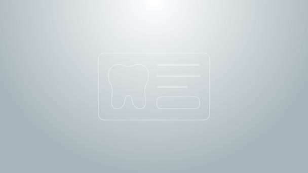 Diş kartı ya da hasta tıbbi kayıtları olan mavi çizgi panosu gri arka planda izole edilmiş. Diş sigortası. Diş sağlığı kliniği raporu. 4K Video hareketli grafik canlandırması — Stok video