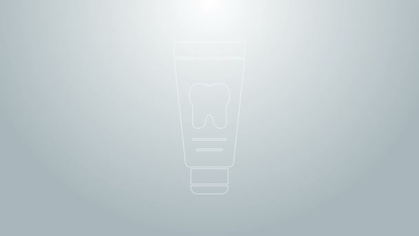 Kék vonal Tube fogkrém ikon elszigetelt szürke háttér. 4K Videó mozgás grafikus animáció — Stock videók