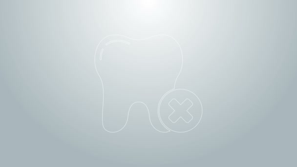 Línea azul Diente con icono de caries aislado sobre fondo gris. Caries dental. Animación gráfica de vídeo 4K — Vídeos de Stock