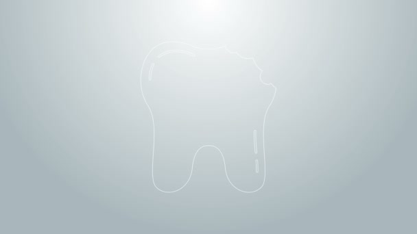 Blå linje Bruten tand ikon isolerad på grå bakgrund. Tandproblemsikonen. Tandvård symbol. 4K Video motion grafisk animation — Stockvideo