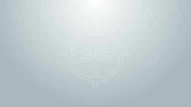 Mavi çizgi 5G yeni kablosuz internet kablosuz bağlantı simgesi gri arkaplanda izole edildi. Küresel ağ yüksek hızlı bağlantı veri oranı teknolojisi. 4K Video hareketli grafik canlandırması