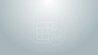 Mavi çizgi 5G Sim Card simgesi gri arkaplanda izole edildi. Mobil ve kablosuz iletişim teknolojileri. Ağ çipi elektronik bağlantısı. 4K Video hareketli grafik canlandırması