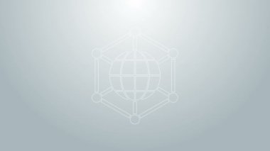 Mavi çizgi Global teknolojisi veya sosyal ağ simgesi gri arka planda izole edildi. 4K Video hareketli grafik canlandırması