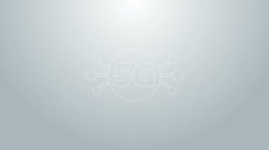 Mavi çizgi 5G yeni kablosuz internet kablosuz bağlantı simgesi gri arkaplanda izole edildi. Küresel ağ yüksek hızlı bağlantı veri oranı teknolojisi. 4K Video hareketli grafik canlandırması