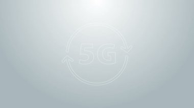 Mavi çizgi 5G yeni kablosuz internet kablosuz bağlantı simgesi gri arkaplanda izole edildi. Küresel ağ yüksek hızlı bağlantı veri oranı teknolojisi. 4K Video hareketli grafik canlandırması