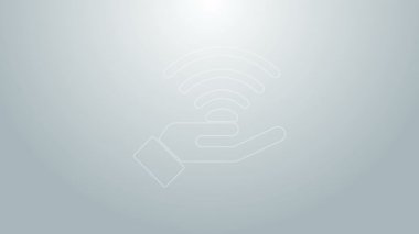 Mavi çizgi 5G yeni kablosuz internet kablosuz bağlantı simgesi gri arkaplanda izole edildi. Küresel ağ yüksek hızlı bağlantı veri oranı teknolojisi. 4K Video hareketli grafik canlandırması