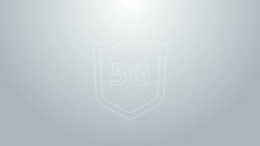 Mavi çizgi Koruyucu kalkan 5G kablosuz internet kablosuz kablosuz kablosuz ikonu gri arkaplanda izole edildi. Küresel ağ yüksek hızlı bağlantı veri oranı teknolojisi. 4K Video hareketli grafik canlandırması