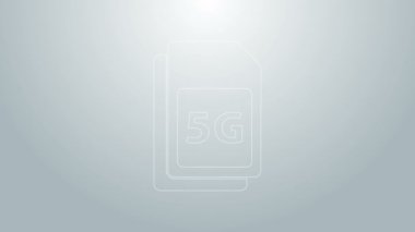 Mavi çizgi 5G Sim Card simgesi gri arkaplanda izole edildi. Mobil ve kablosuz iletişim teknolojileri. Ağ çipi elektronik bağlantısı. 4K Video hareketli grafik canlandırması