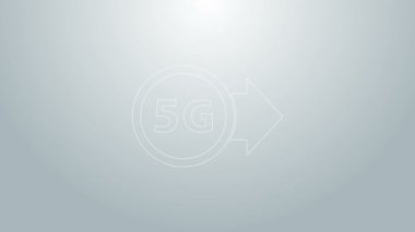 Mavi çizgi 5G yeni kablosuz internet kablosuz bağlantı simgesi gri arkaplanda izole edildi. Küresel ağ yüksek hızlı bağlantı veri oranı teknolojisi. 4K Video hareketli grafik canlandırması