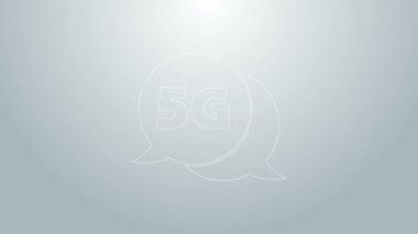 Mavi çizgi 5G yeni kablosuz internet kablosuz bağlantı simgesi gri arkaplanda izole edildi. Küresel ağ yüksek hızlı bağlantı veri oranı teknolojisi. 4K Video hareketli grafik canlandırması