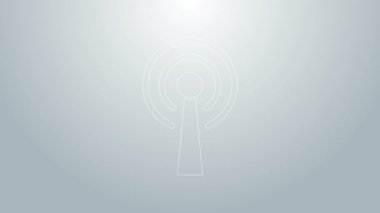 Mavi çizgi anten simgesi gri arkaplanda izole edildi. Radyo anteni kablosuz. Teknoloji ve ağ sinyali radyo anteni. 4K Video hareketli grafik canlandırması