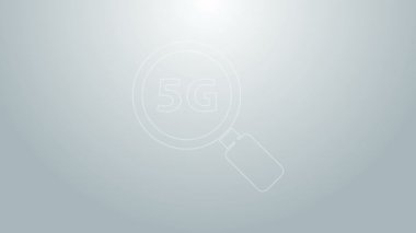 Mavi hat Arama 5G yeni kablosuz internet kablosuz bağlantı simgesi gri arkaplanda izole edildi. Küresel ağ yüksek hızlı bağlantı veri oranı teknolojisi. 4K Video hareketli grafik canlandırması